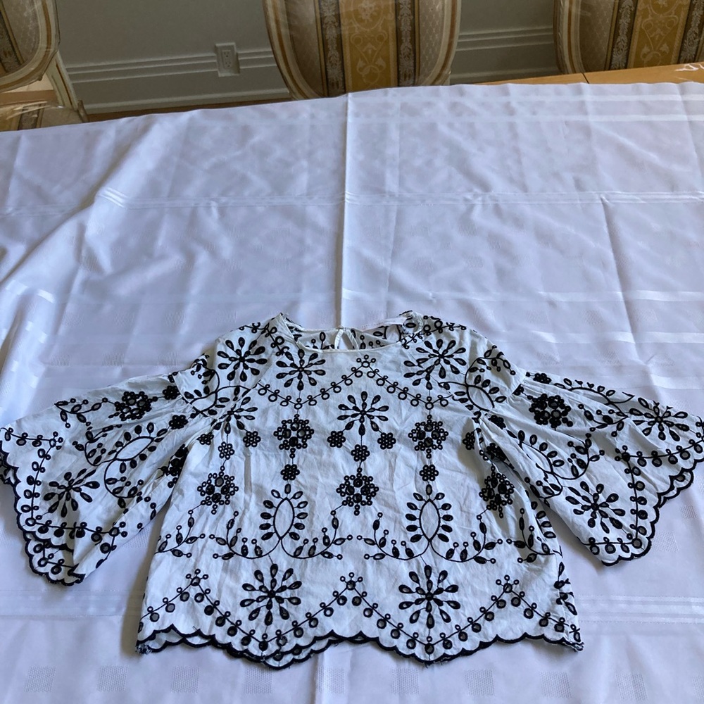 ZARA White Top with Black Flowers